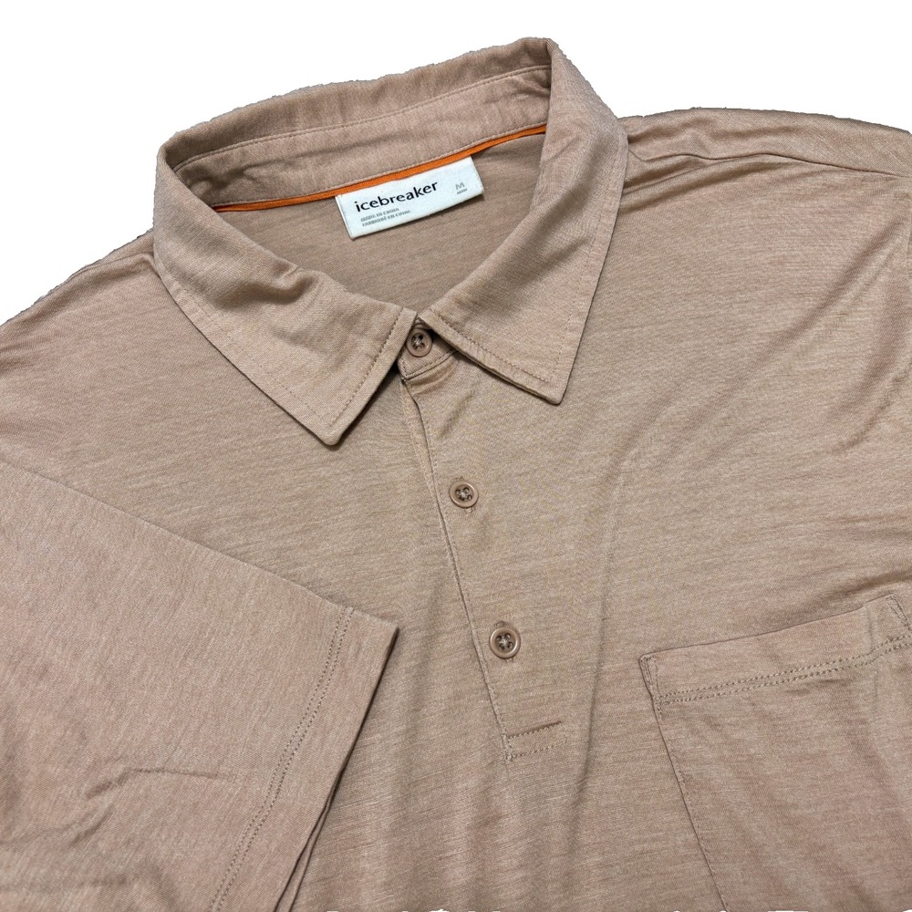 Icebreaker Polo Wool Blend Mens Medium Beige Comfort Athleisure Pocket Stretch